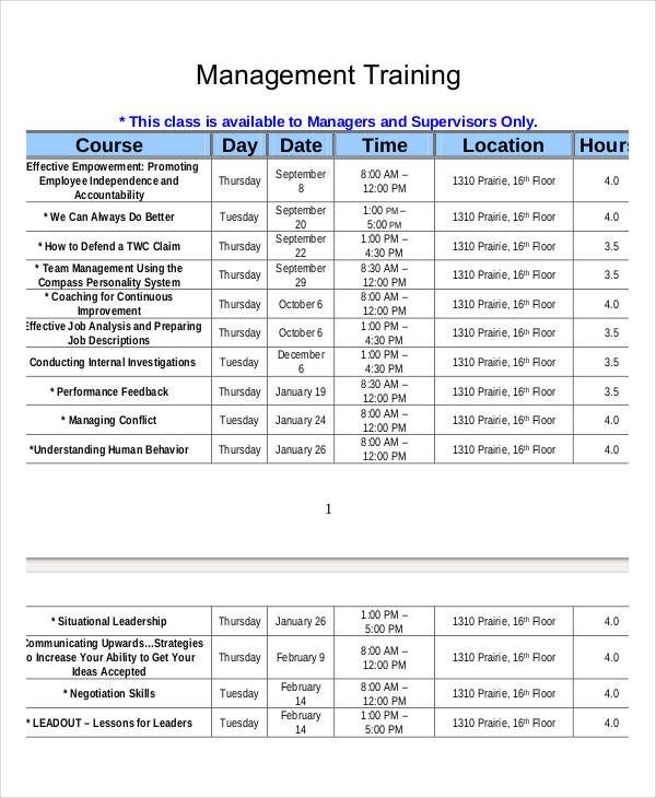 Employee Training Schedule Template Word