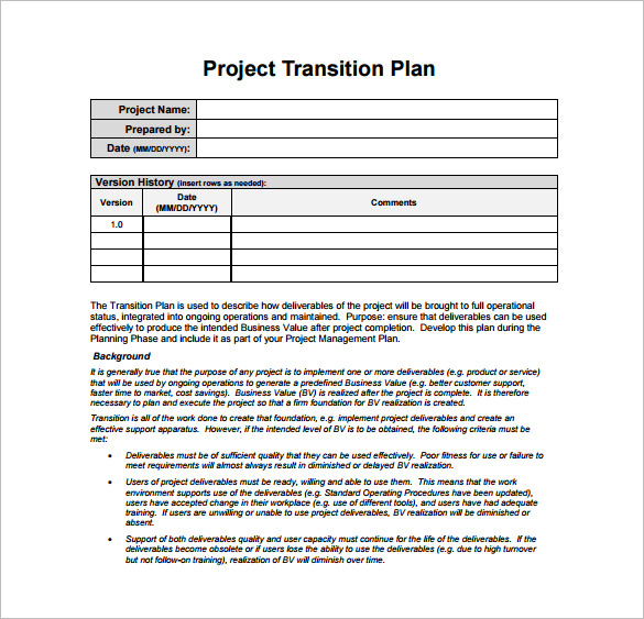 Transition Plan Template 11+ Free Word, Excel, PDF Documents 