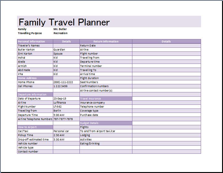 calendar travel planner template