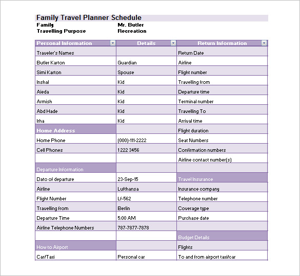 Trip Schedule Template