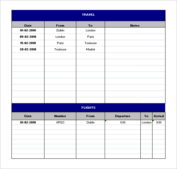 Travel Schedule Templates Format 