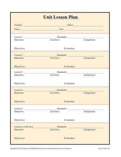 Detailed Unit Lesson Plan Template Secondary