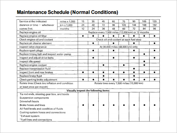 Vehicle Maintenance Schedule Templates 9+ Free Word, Excel, PDF 