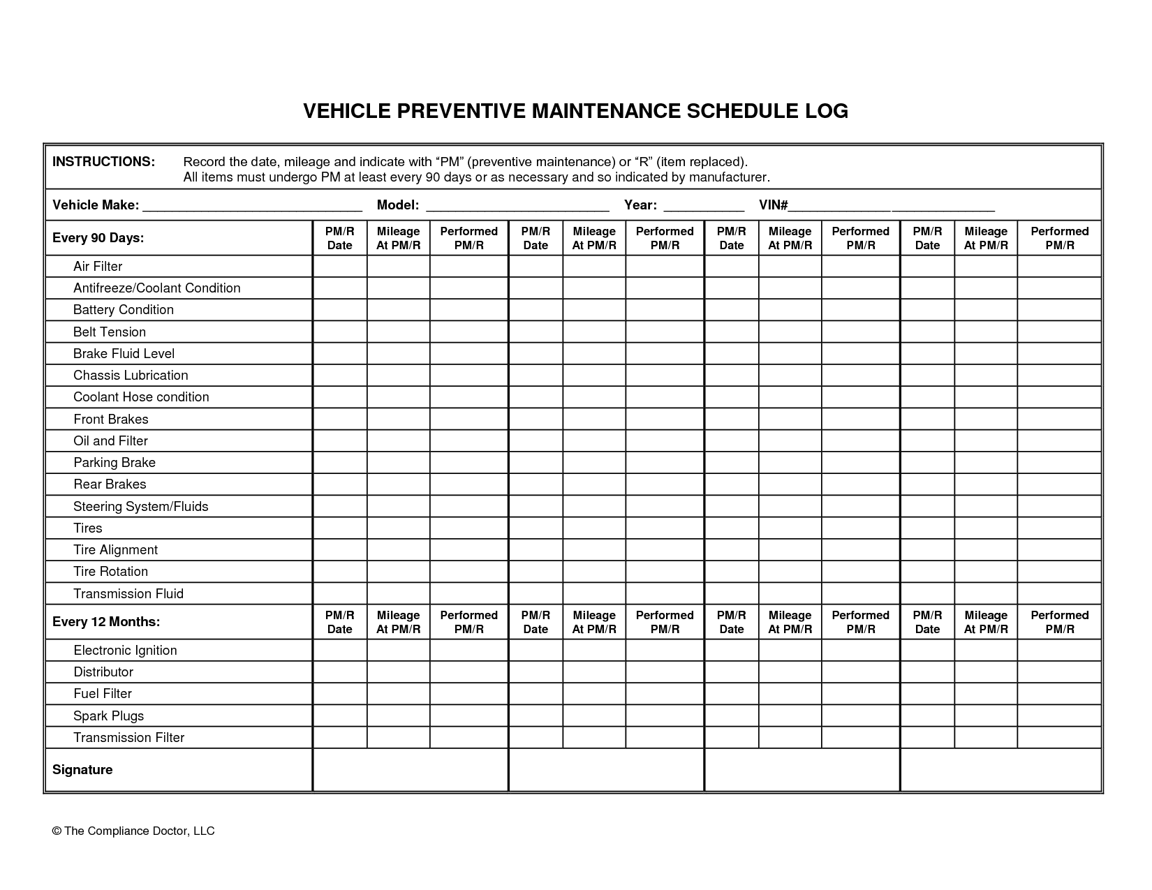 Wonderful Vehicle Preventive Maintenance Schedule Log Template 