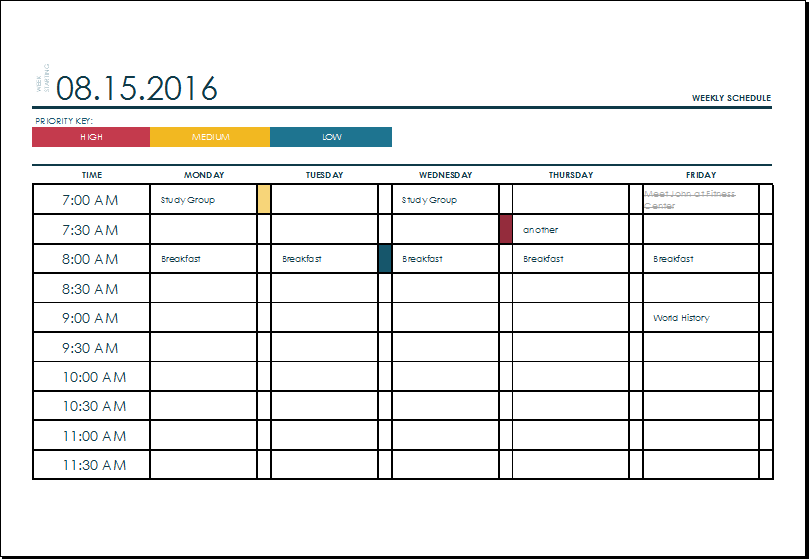 Weekly schedule planner template excel visualbrains.info