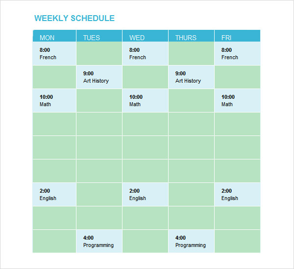 Weekend Schedule Template Excel printable schedule template