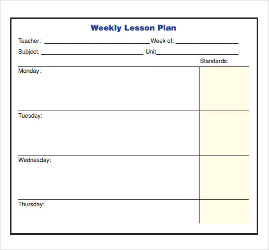 Weekly Lesson Plan Template Doc Sample Weekly Lesson Plan 8 