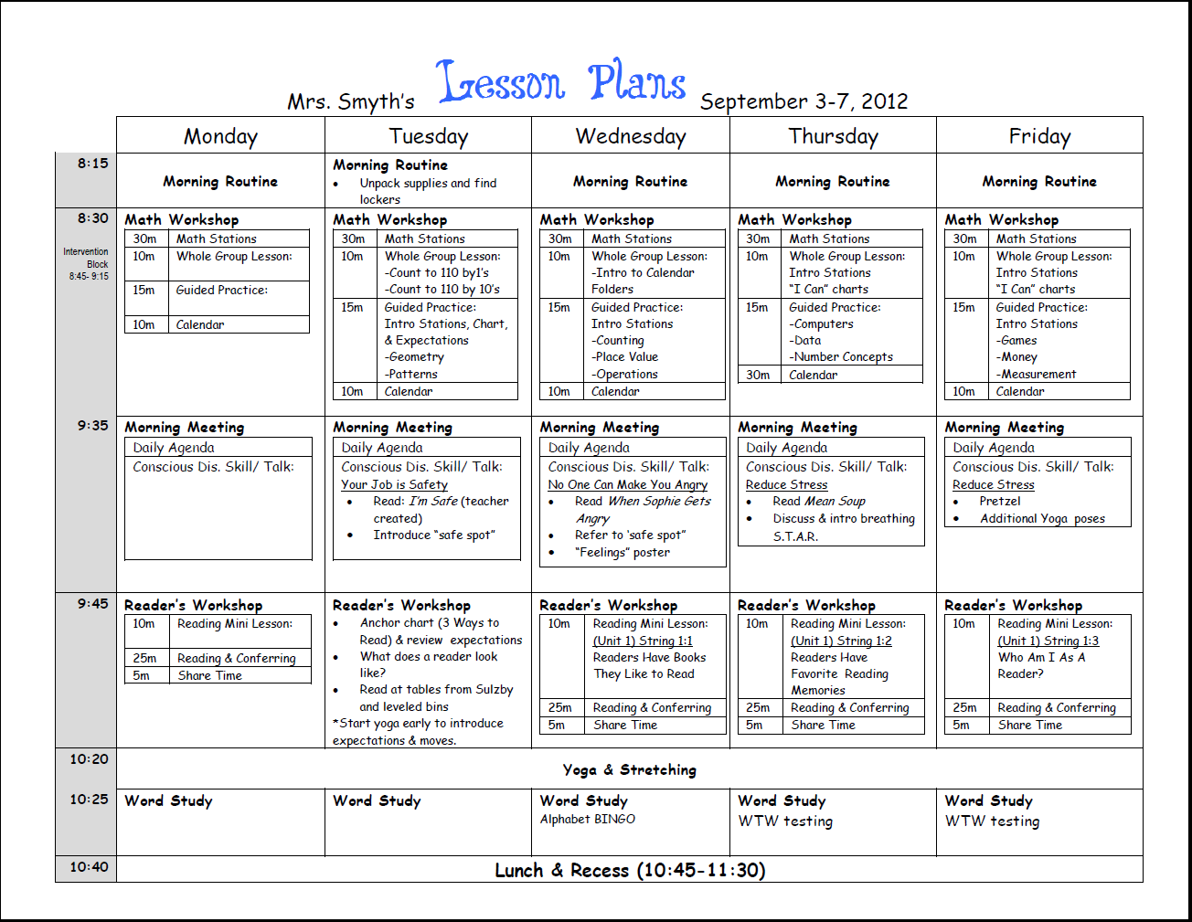 Image result for tuesday thursday weekly lesson plan template 