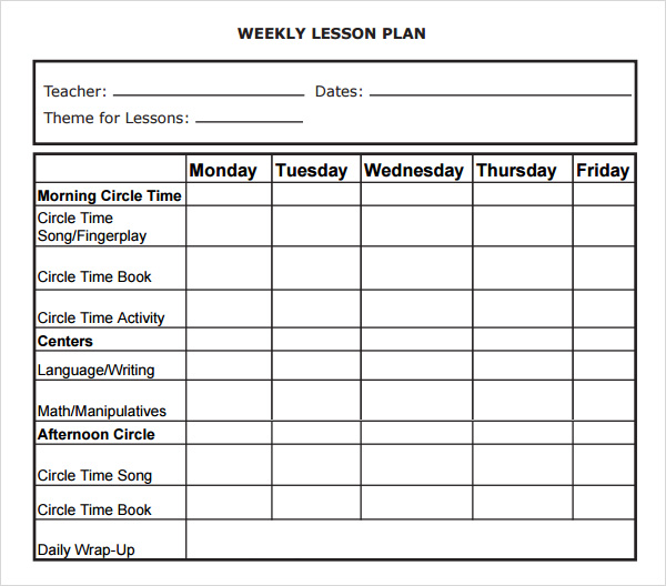 Weekly Lesson Plan Template Doc – printable schedule template