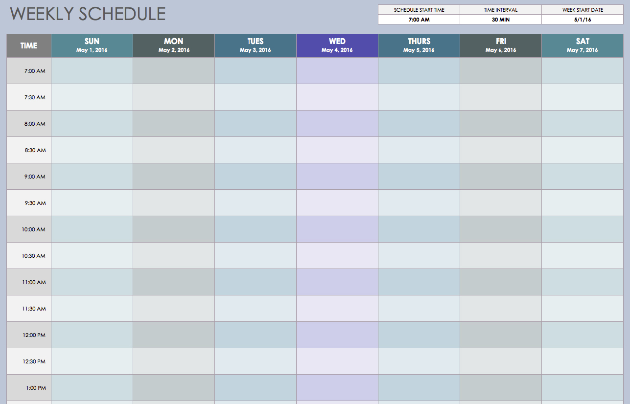 Free Weekly Schedule Templates For Excel