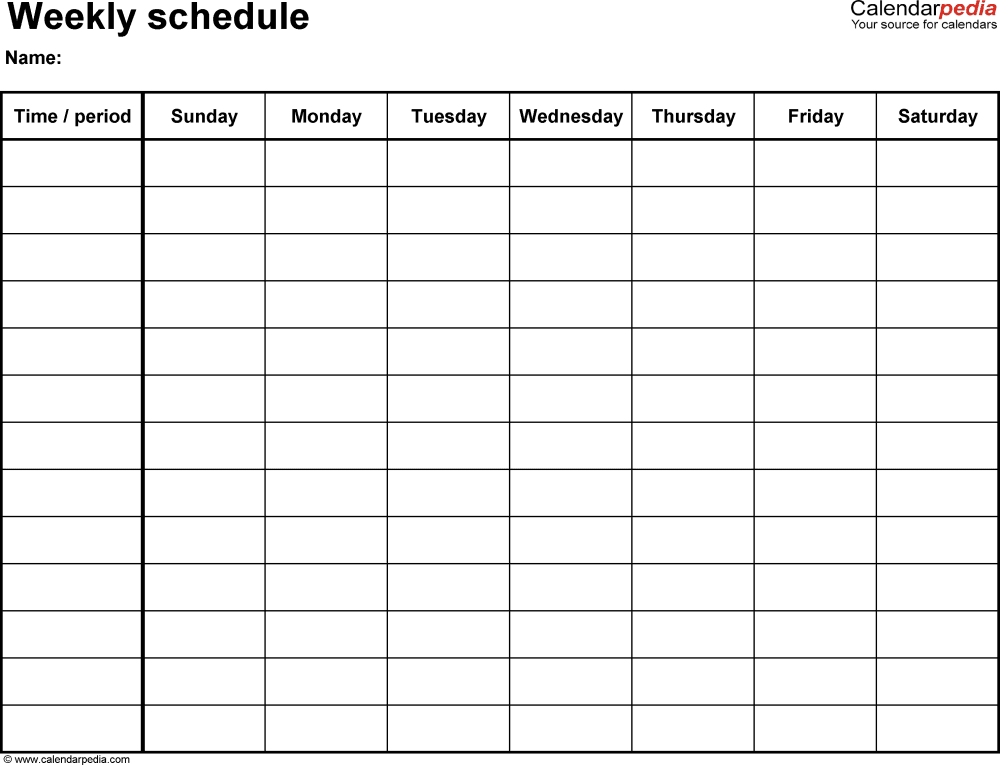 Free Weekly Schedule Templates for Word 18 templates