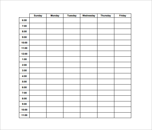 Weekly Schedule Template With Hours