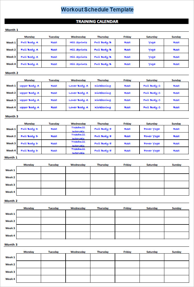 Workout Schedule Template 17+ Free Word, Excel, PDF Format 