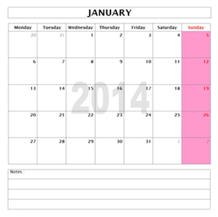 2016 Calendar Template With Notes Example For Word Schedule 2017 