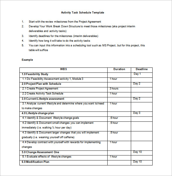 Printable: Timeline Of Work Schedule