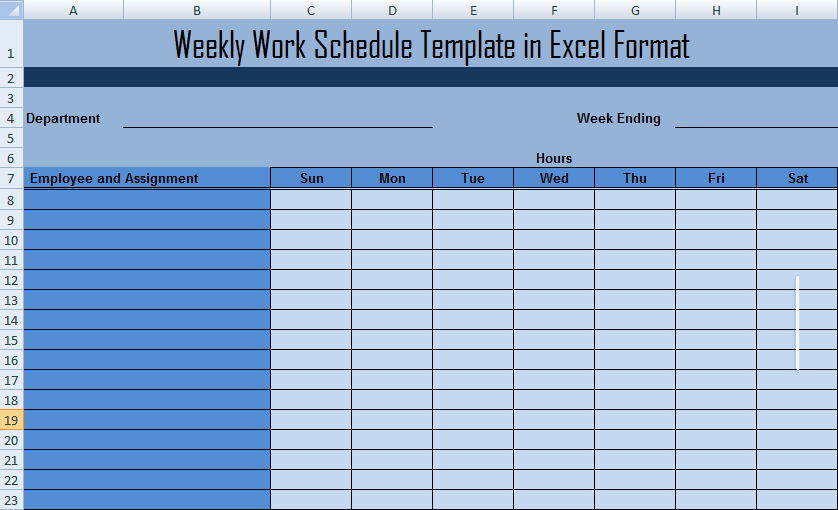 Weekly Work Schedule Template in Excel Format Microsoft Project 