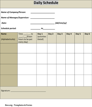 Daily schedule template | 8ws Templates & Forms