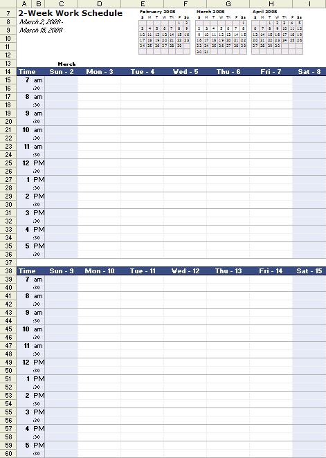 Work Schedule. Biweekly Work Schedule Template Free Weekly 