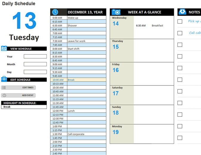 Free Schedules for Excel | Daily Schedules | Weekly Schedules