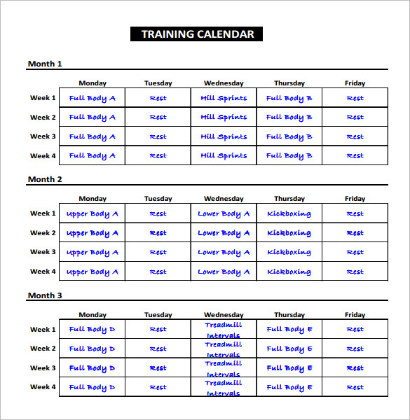 Exercise Chart Templates. Erp Training Schedule With Mock Live 